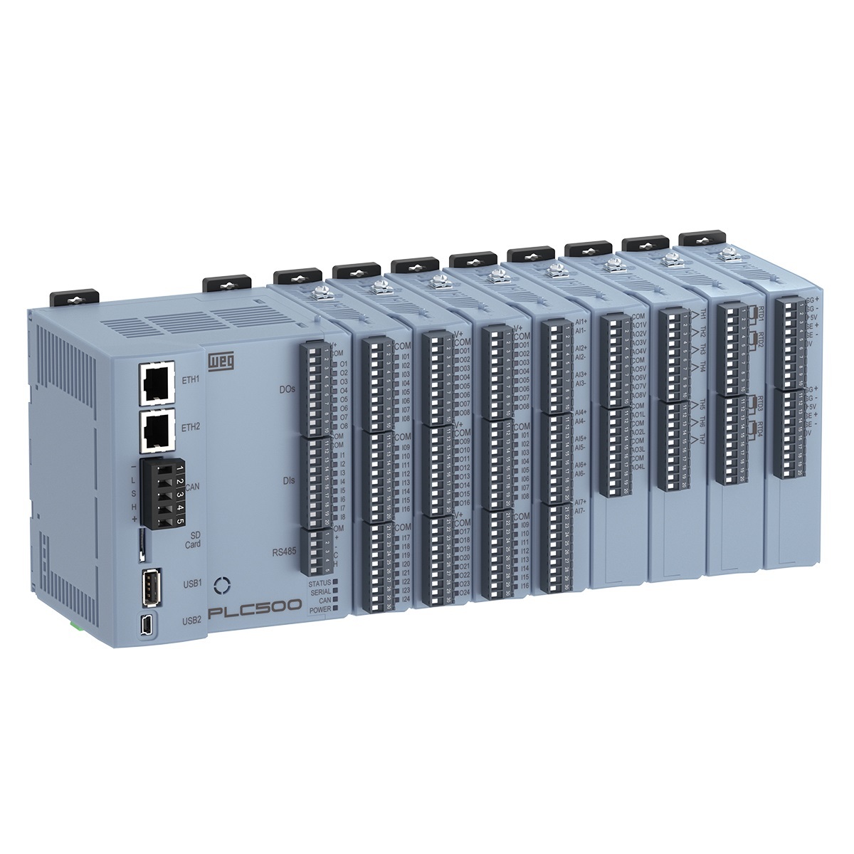 WEG PLC500 controller with expansion modules
