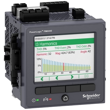 Schneider Electric PowerLogic PM8000 power quality meter showing harmonics analysis