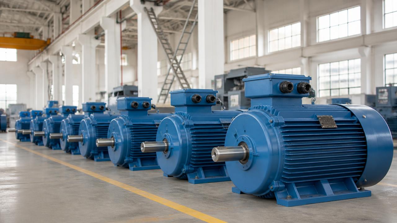 Row of industrial electric motors prepared for installation